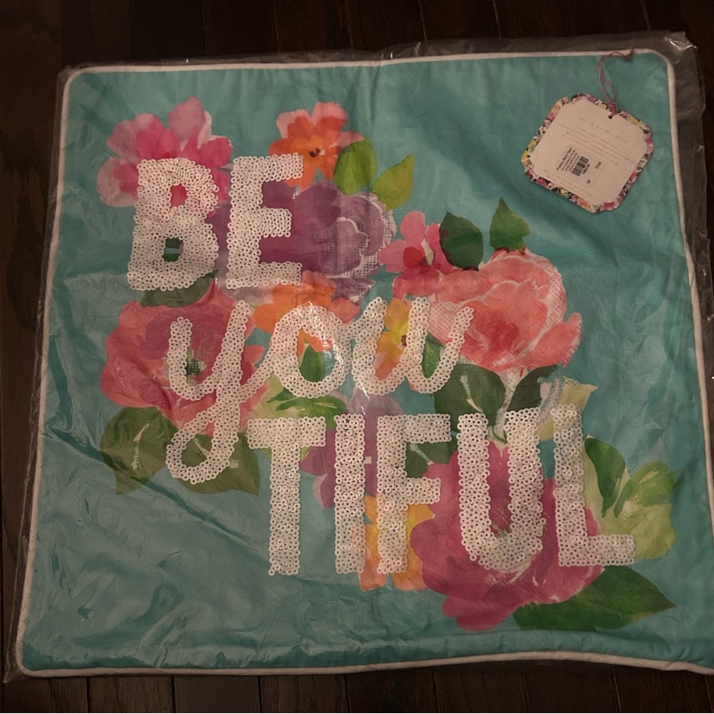 Pottery Barn Teen Floral Sequin Pillow - Turquoise and Multicolor
